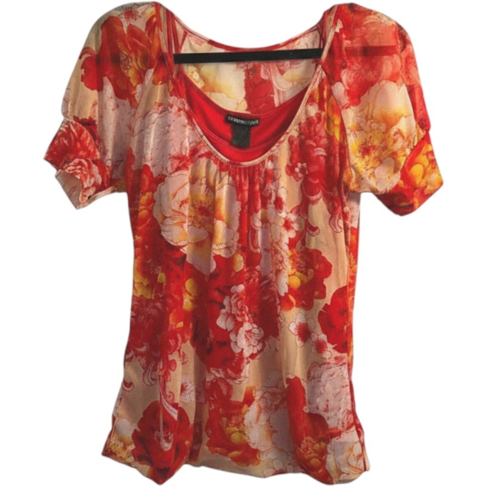 Vivienne Tam Vintage Floral‎ Mesh Top Size S Sheer Layered Designer Archive Y2K